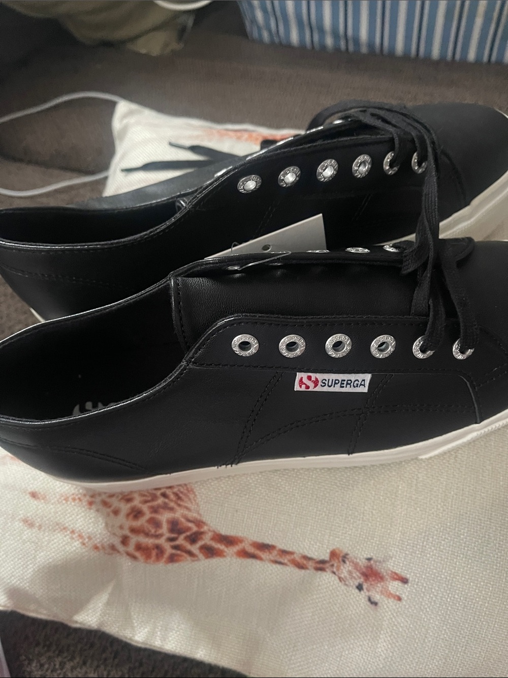 Superga Black Low-Top Platform Sneaker with White Sole